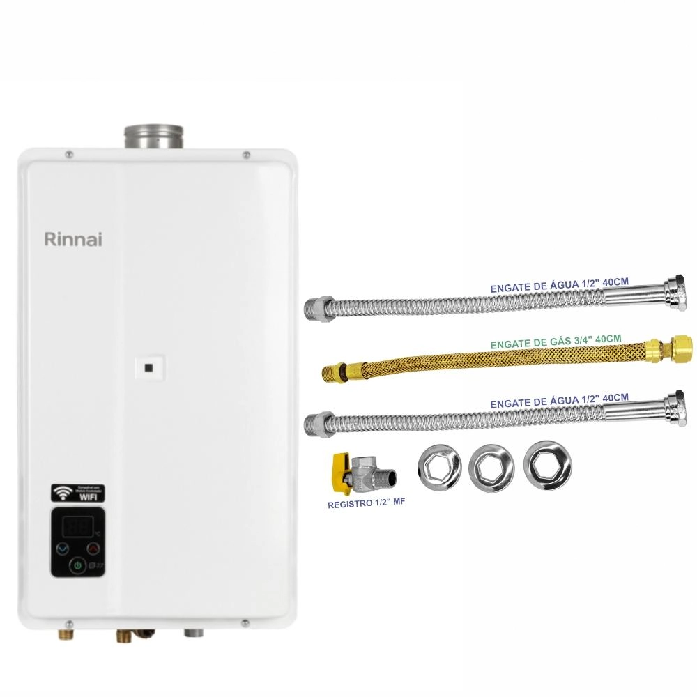 Aquecedor Rinnai 27 Litros E27 Feh Gn Branco (digital) + Kit Ligação De 40cm