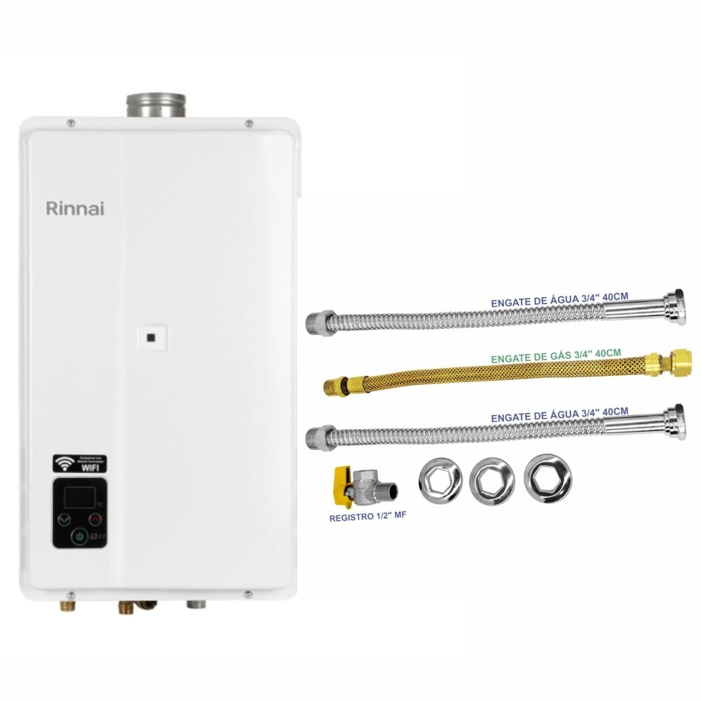 Aquecedor De Água A Gás Rinnai 32,5 Litros E33 FEH Glp Branco Digital + Kit Ligação De 40cm