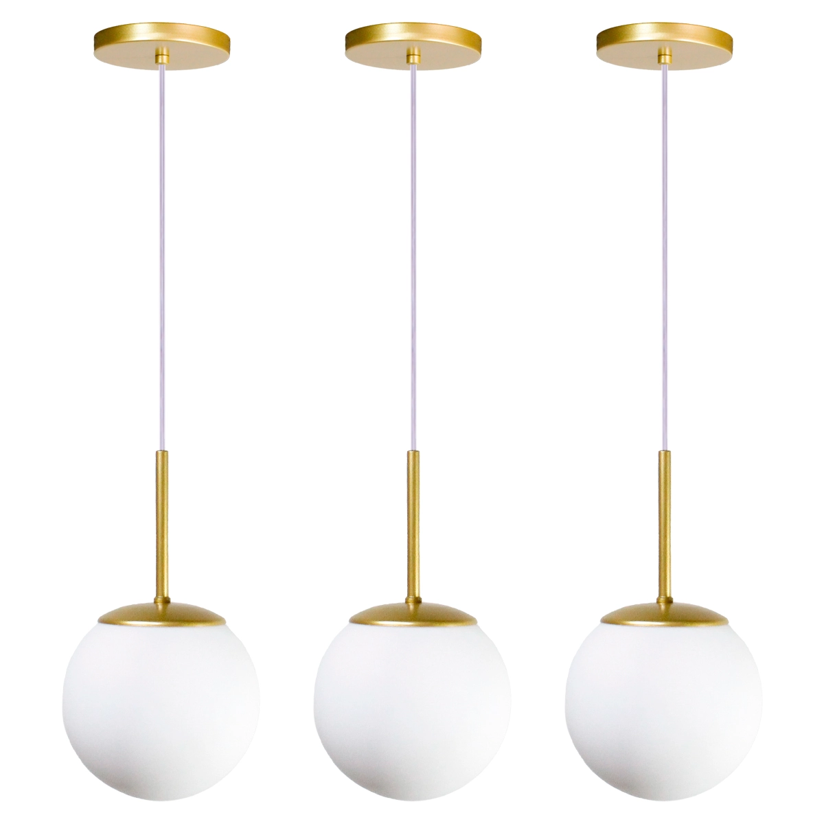 Kit 3 Pendente Jabuticaba Dourado Globo Vidro + Led Quente