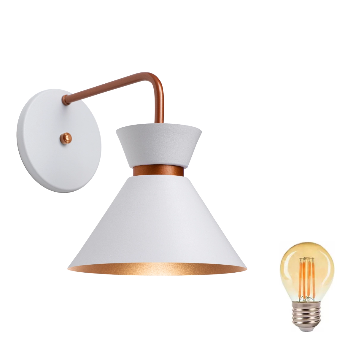 Arandela Parede Berlin 15cm Branco C/ Cobre + Led G45 Retrô