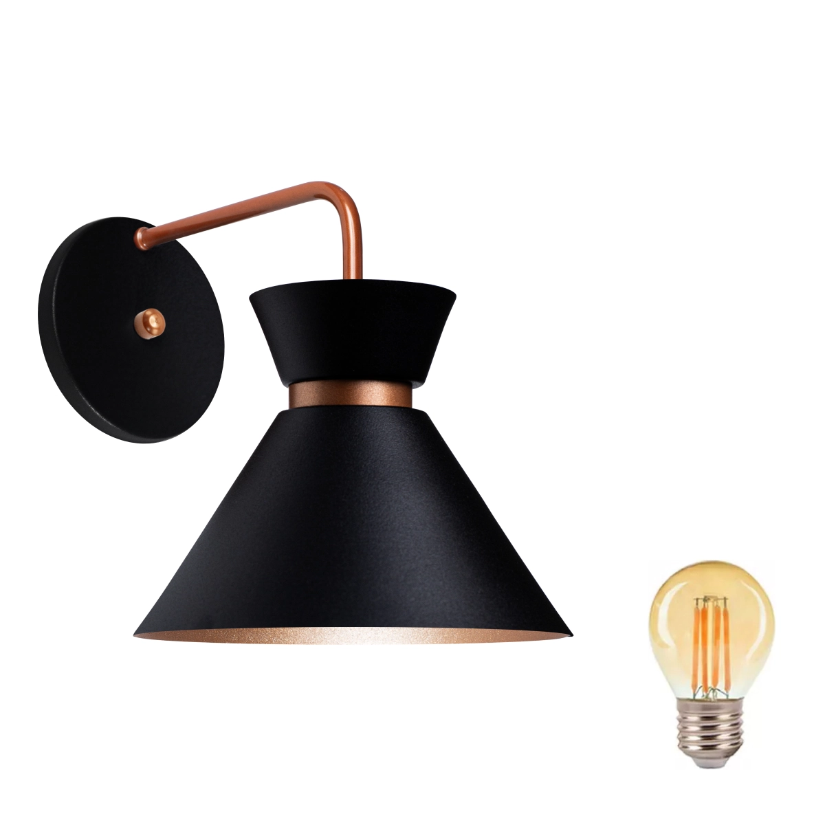 Arandela Parede Berlin 15cm Preto C/ Cobre + Led G45 Retrô