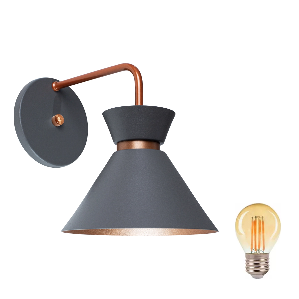 Arandela Parede Berlin 15cm Cinza C/ Cobre + Led G45 Retrô