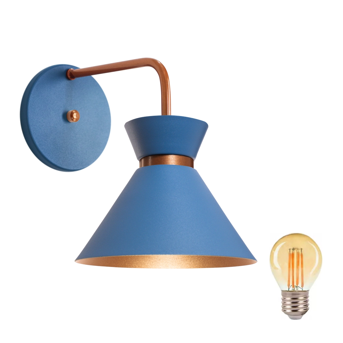 Arandela Parede Berlin 15cm Azul C/ Cobre + Led G45 Retrô
