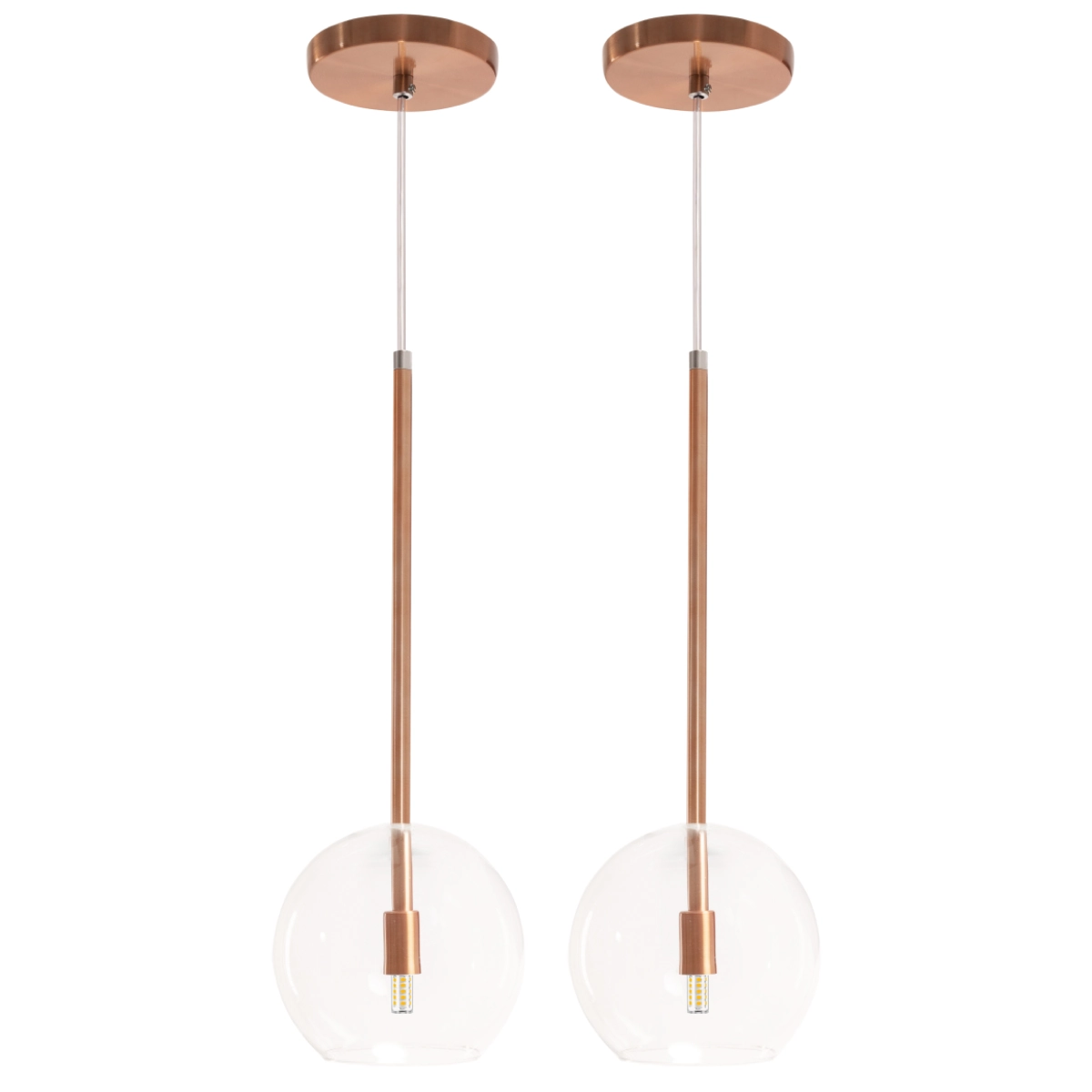 Kit 2 Pendente Lux Cobre Rose Gold Globo Vidro + Led