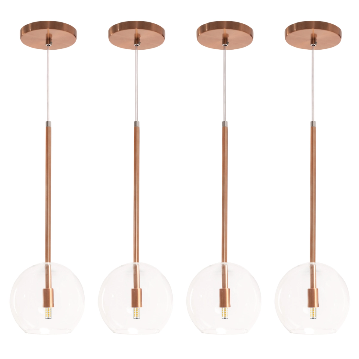Kit 4 Pendente Lux Cobre Rose Gold Globo Vidro + Led