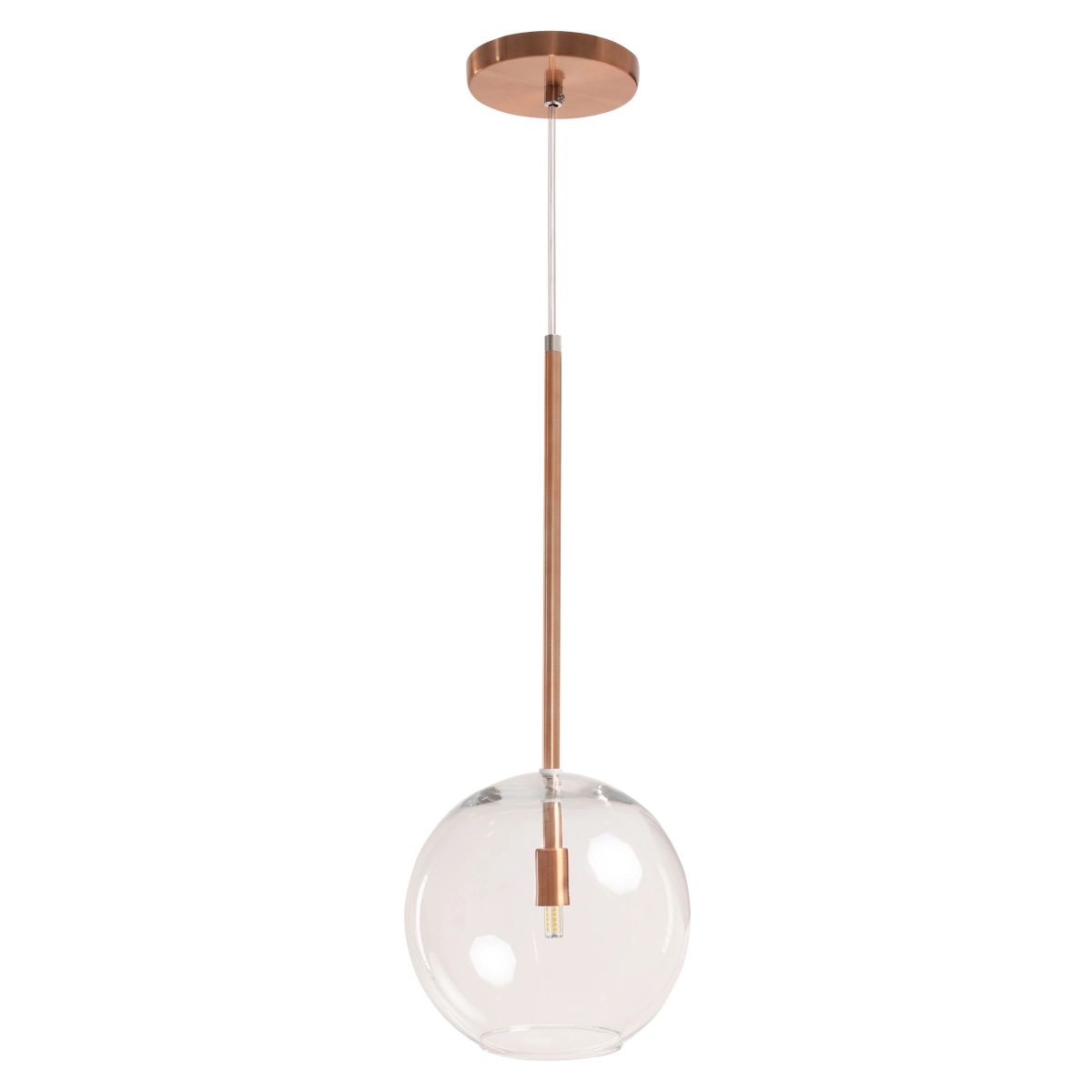 Pendente Lux Cobre Rose Gold Globo Vidro 20cm + Led