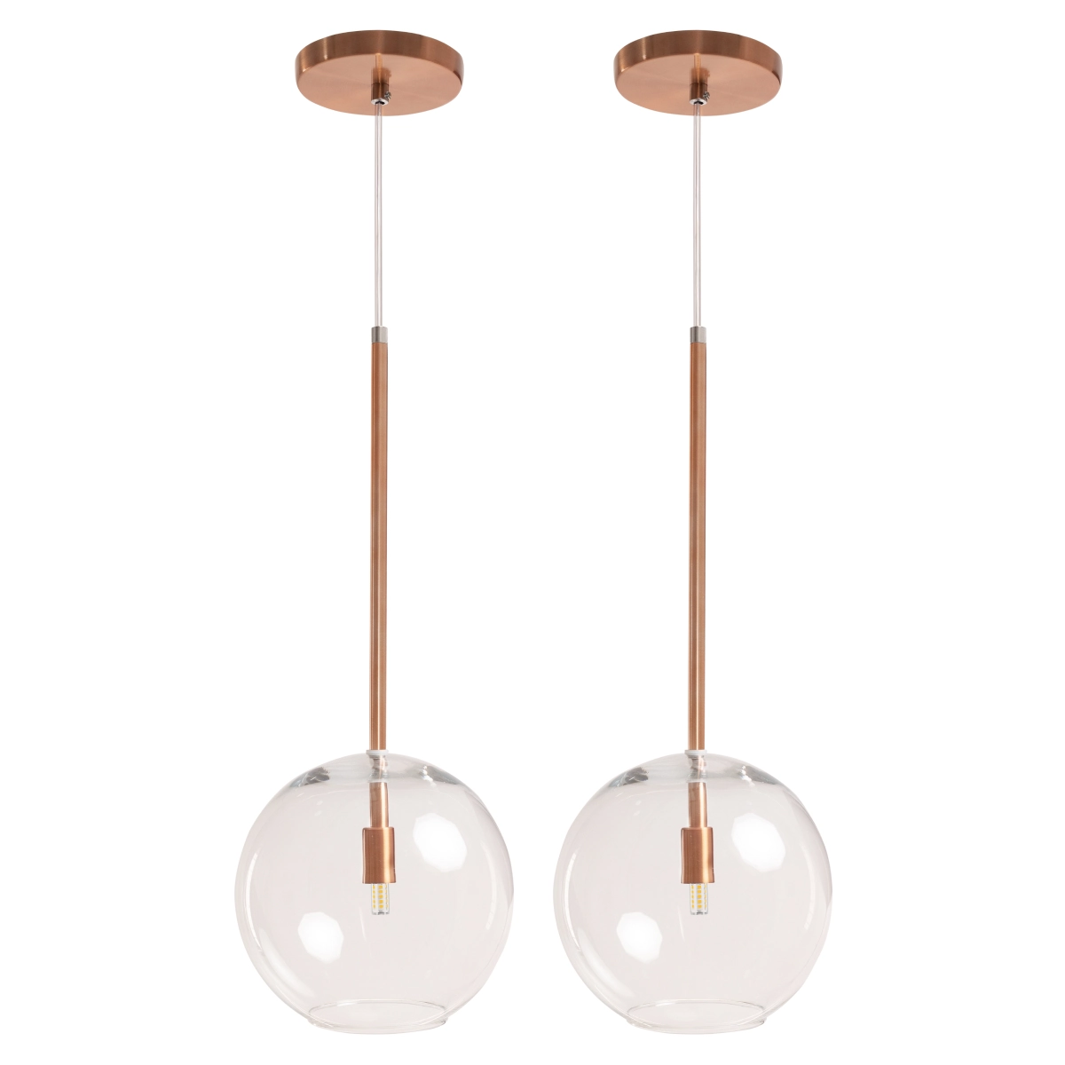 Kit 2 Pendente Lux Cobre Rose Gold Globo Vidro 20cm + Led