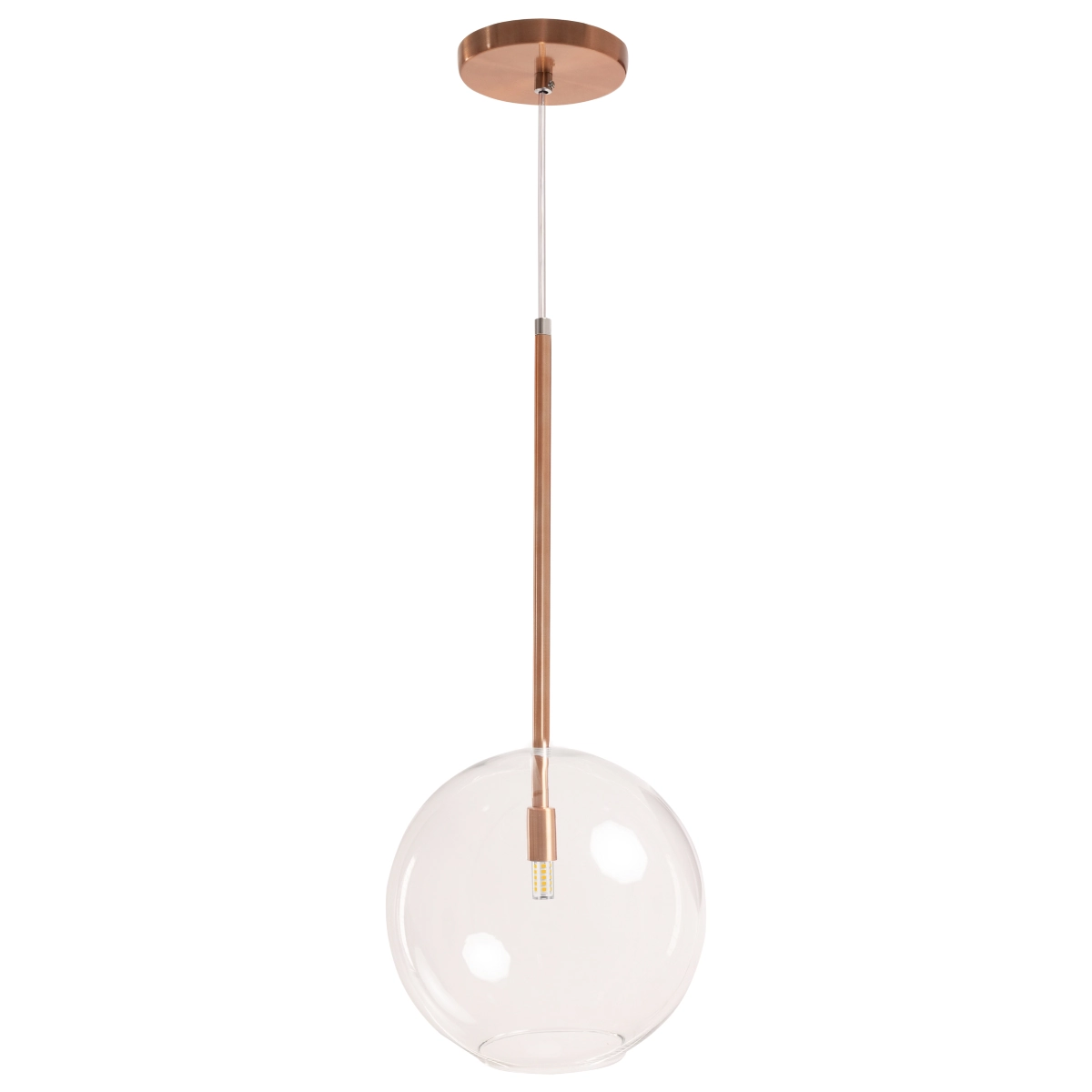 Pendente Lux Cobre Rose Gold Globo Vidro 25cm + Led