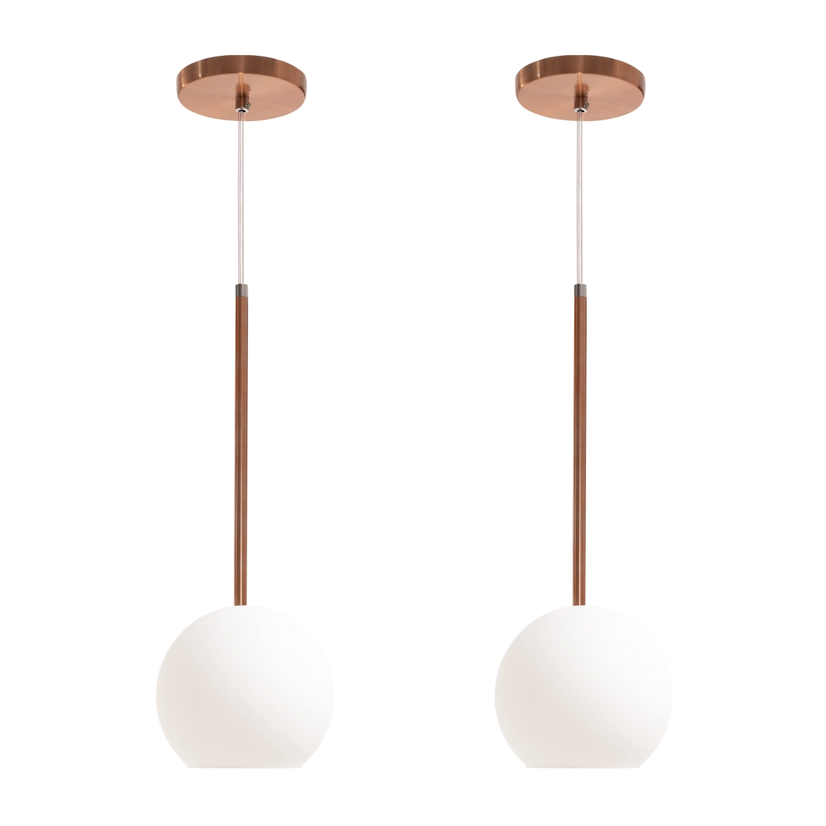 Kit 2 Pendente Lux Cobre Rose Gold Globo Vidro Branco  + Led