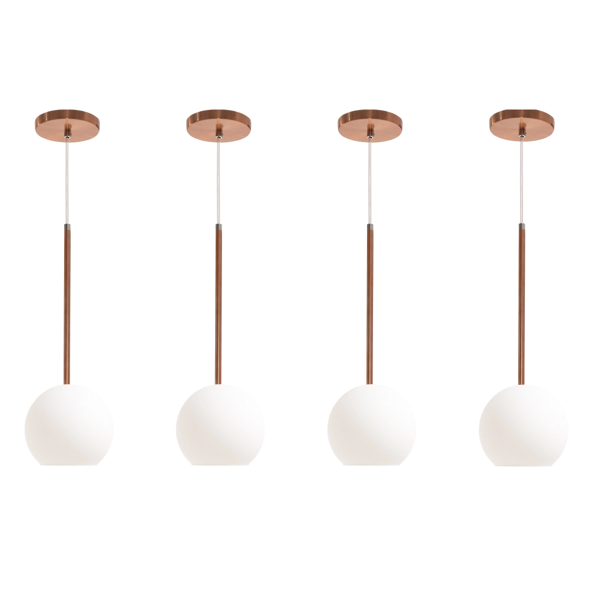Kit 4 Pendente Lux Cobre Rose Gold Globo Vidro Branco  + Led