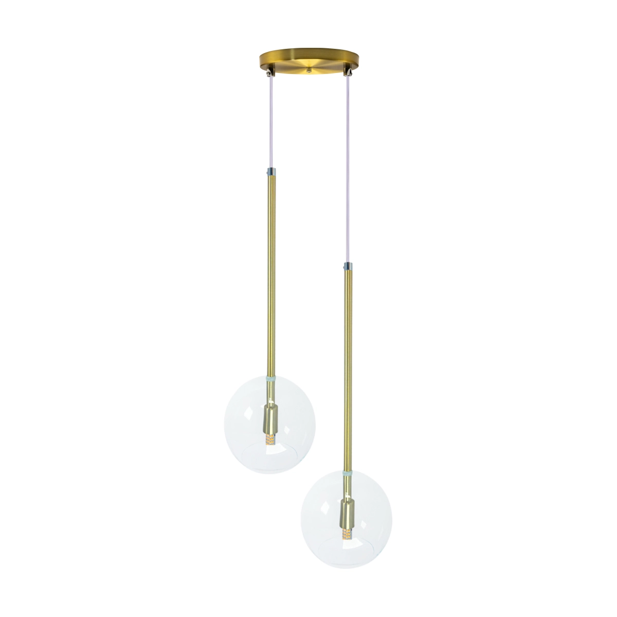 Pendente Lux Duplo Dourado Globo Vidro Cristal + Led