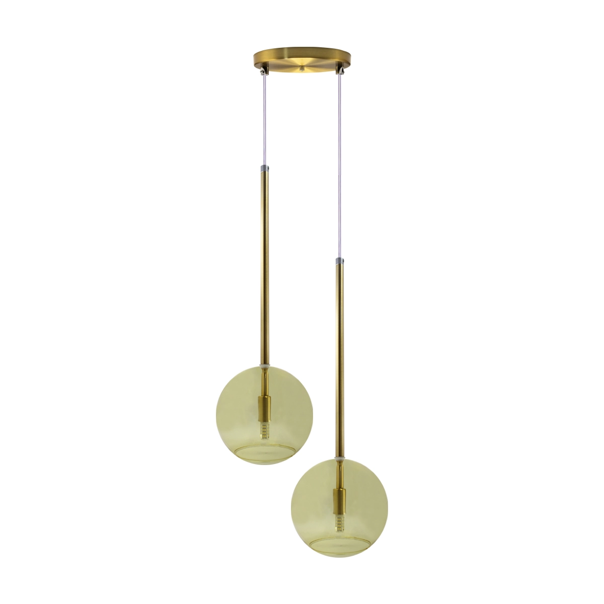 Pendente Lux Duplo Dourado Globo Vidro Âmbar + Led