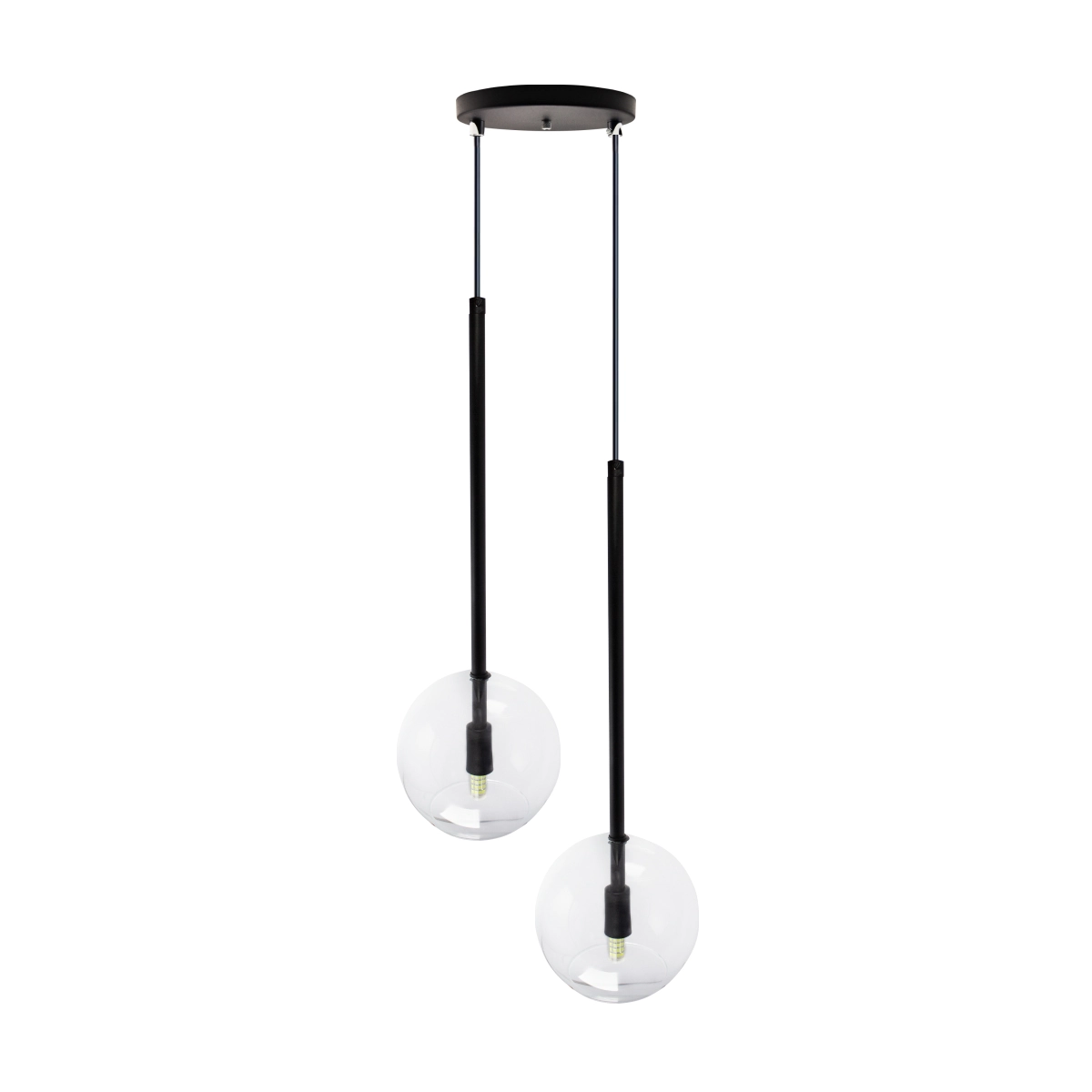 Pendente Lux Duplo Preto Globo Vidro Cristal + Led