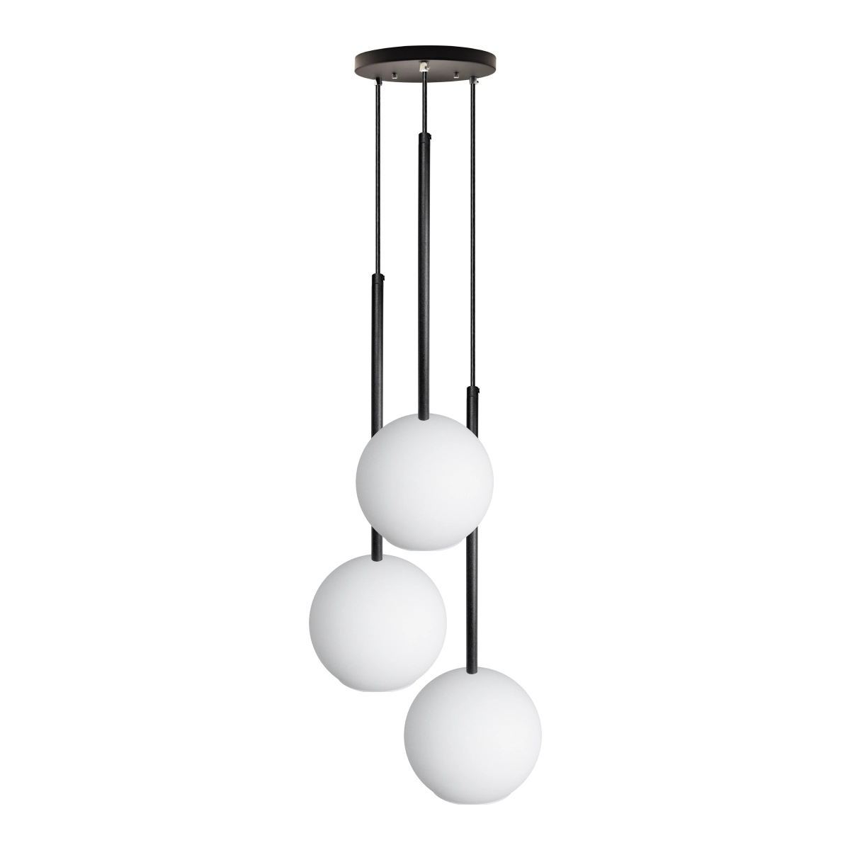 Pendente Lux Triplo Preto Globo Vidro Branco Fosco + Led