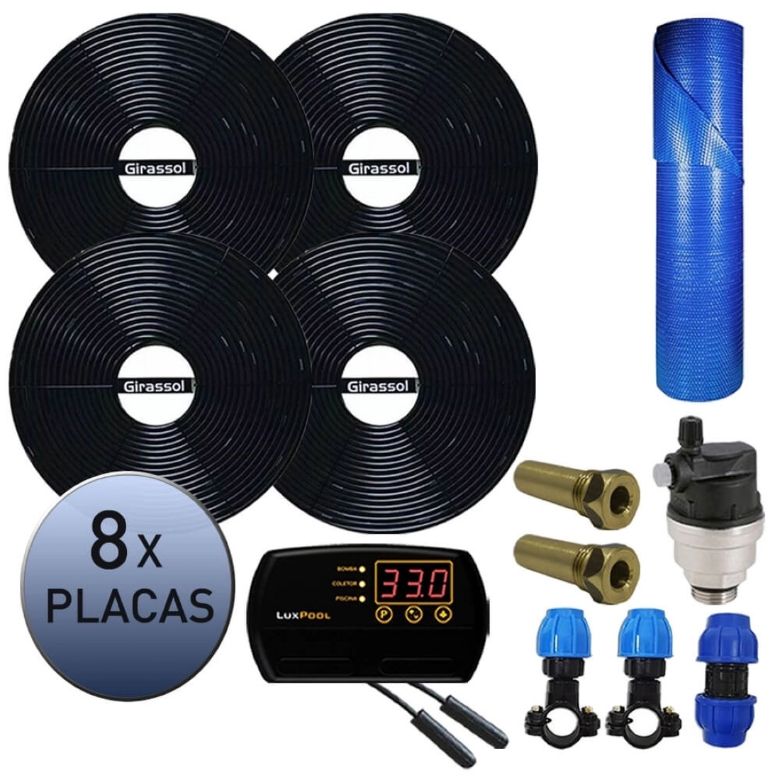 Kit Aquecedor Solar Piscina Girassol Até 32.000 L + Capa