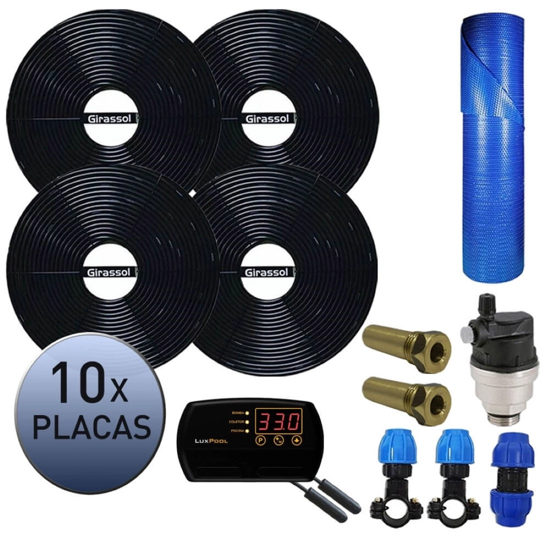 Kit Aquecedor Solar Piscina Girassol Até 40.000 L + Capa