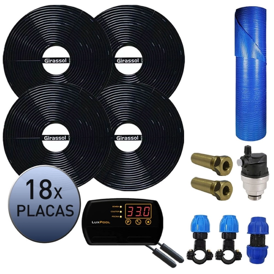 Kit Aquecedor Solar Piscina Girassol Até 72.000 L + Capa