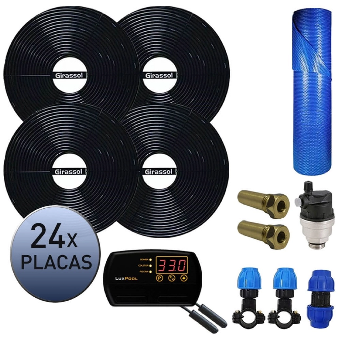 Kit Aquecedor Solar Piscina Girassol Até 96.000 L + Capa