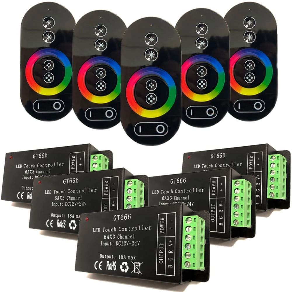 Kit 5 Controle + Comando Touch Refletores Led Rgb Sem Fio