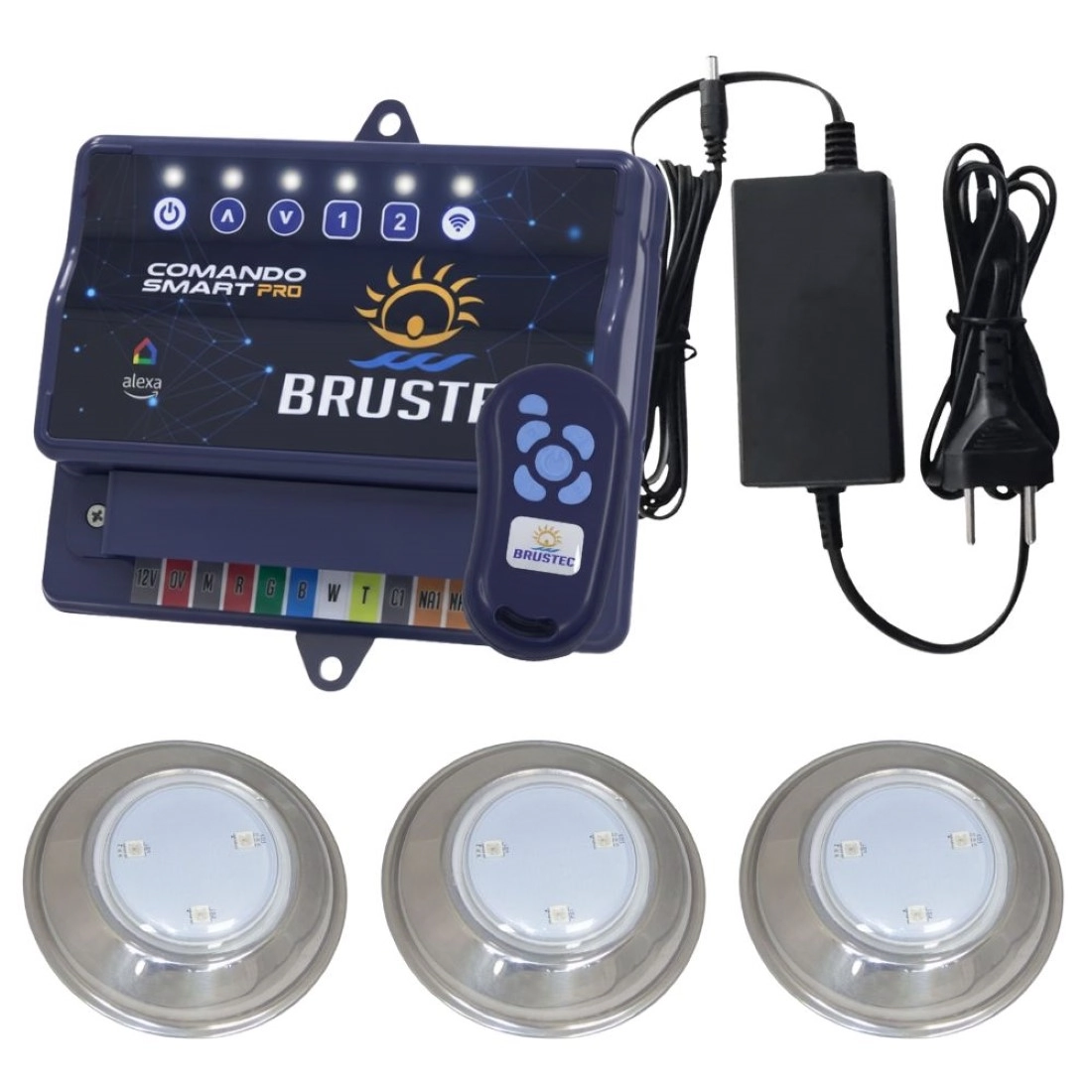 Kit 3 Hiper Led Rgb 6w Inox Piscina + Comando - Brustec