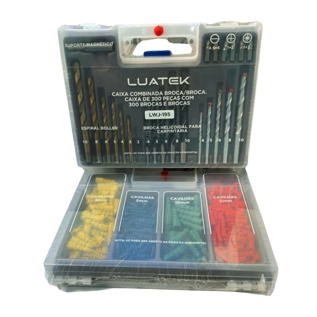Brocas Madeira Metal Concreto Buchas 5 6 8 10m Bits Fenda Phillips Torx Jogo Kit 300 Pcs C/maleta Lwj-195