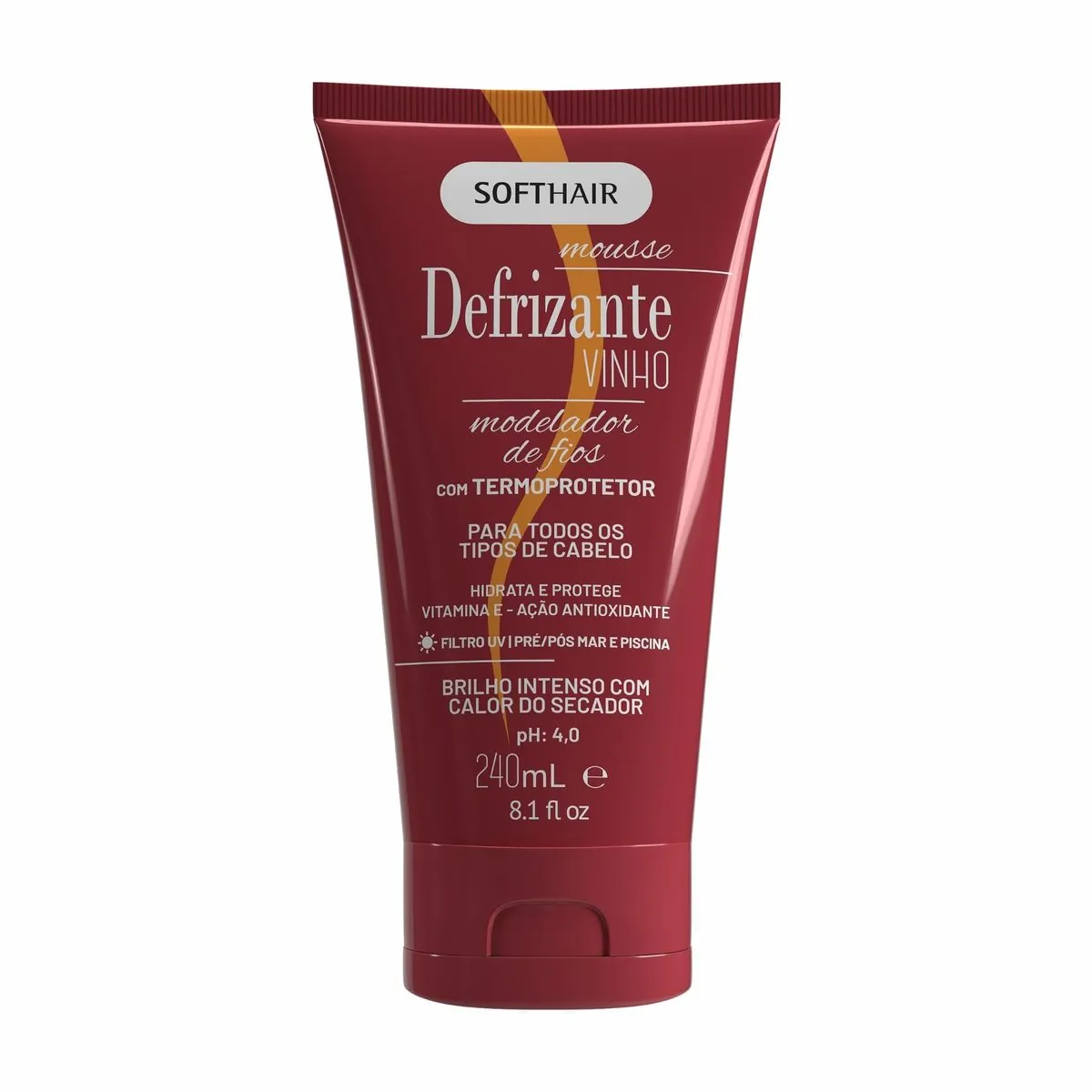 Defrizante Soft Hair Vinho Mousse Termo Protetor Capilar 240ml
