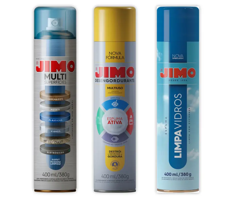 Kit 1 Jimo Multi Superfícies 400ml + 1 Jimo Desengordurante 400ml + 1 Jimo Limpa Vidros 400ml