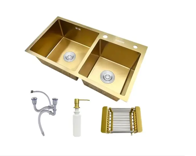 Cuba Pia Gourmet Dupla Dourada Cozinha Aço Inox C/ Acessório