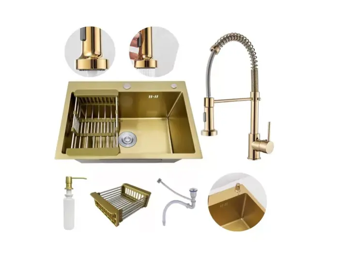 Cuba Inox Gourmet Dourada Quadrada Cozinha Torneira Flexivel