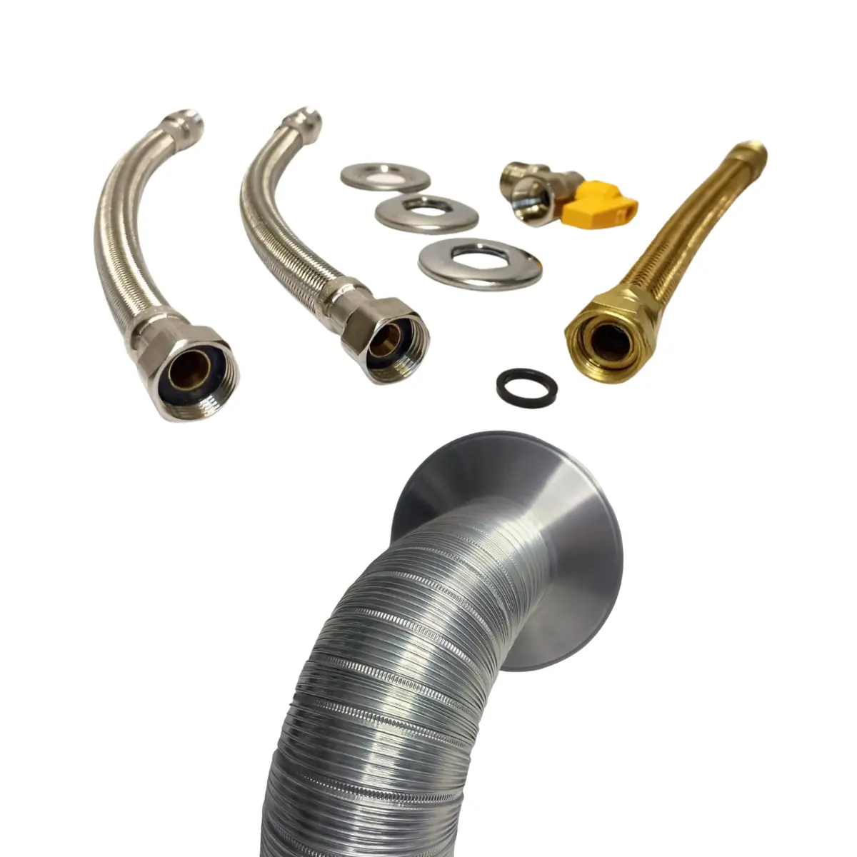 Kit Instalação Aquecedor De Água A Gás 1/2 Mangueiras 30cm + Kit De Exaustão 60mm