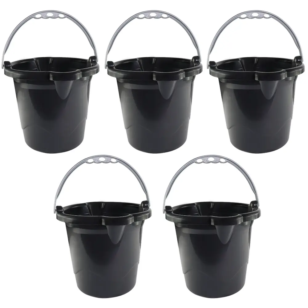 Kit Com 5 Baldes Reforçado 8,5 Litros Com Alça Preto