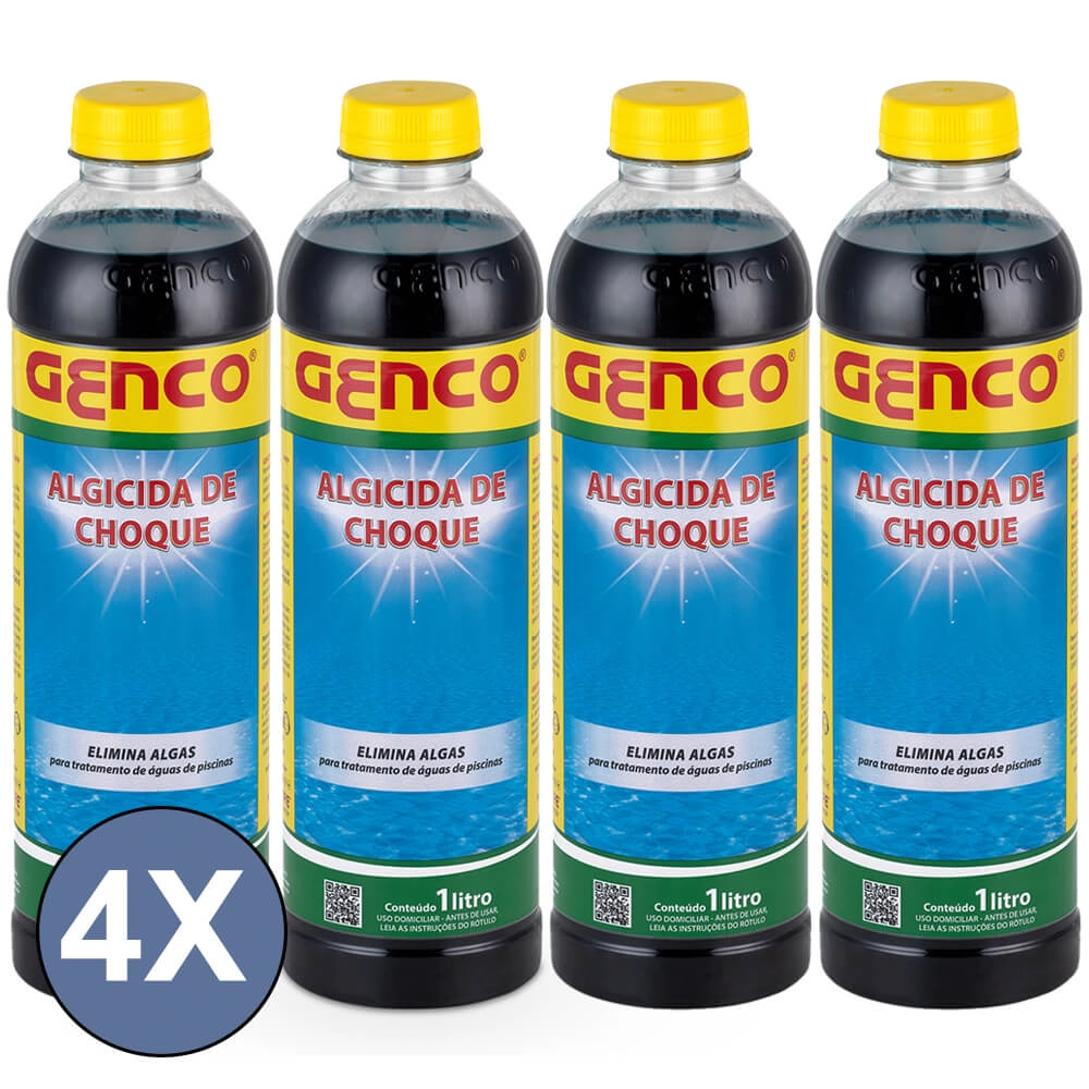 Kit 4 Algicida Choque 1l Elimina Algas Piscina Verde - Genco
