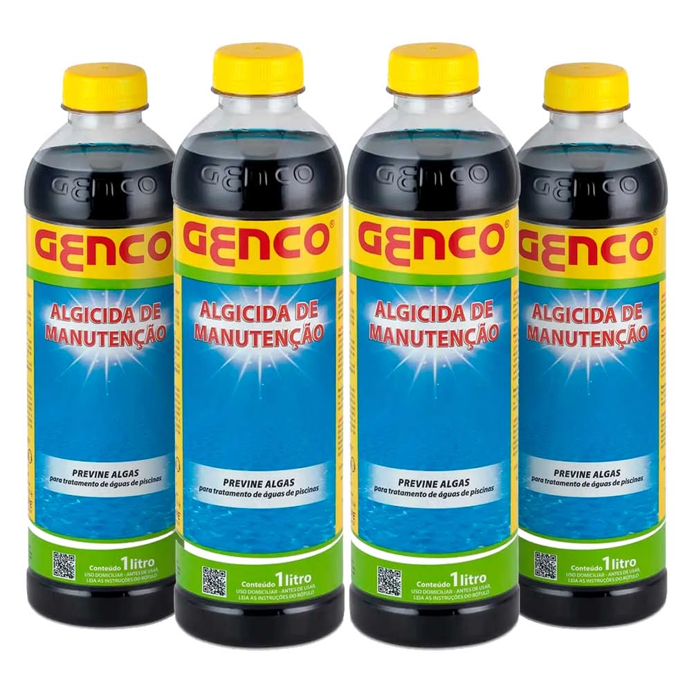 Kit 4x Algicida Manutenção 1l - Elimina Algas Piscina Verde - Genco