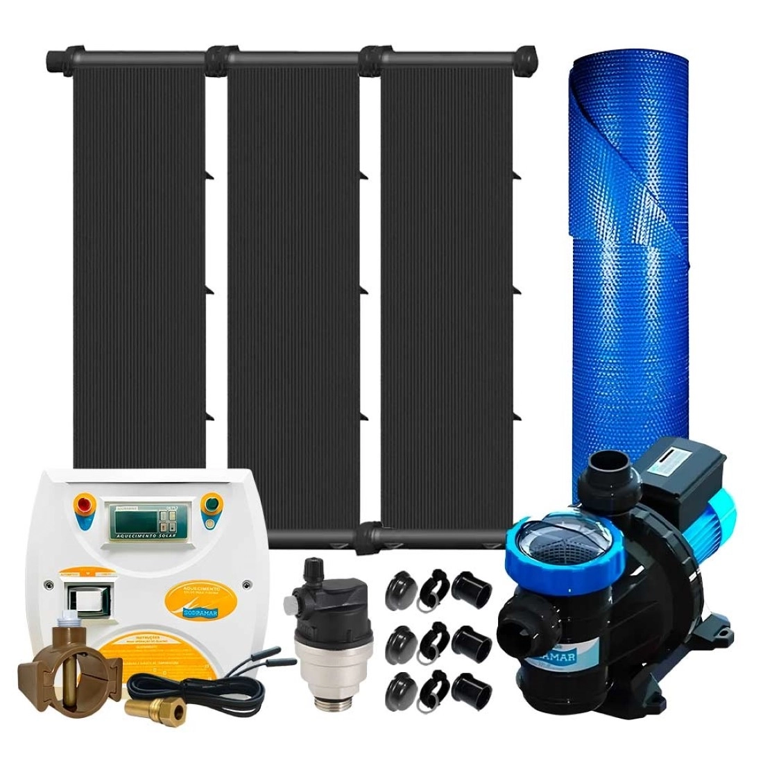Kit Aquecedor Solar Piscina 15m² Ou 21.000l + Capa + Bomba - Sodramar