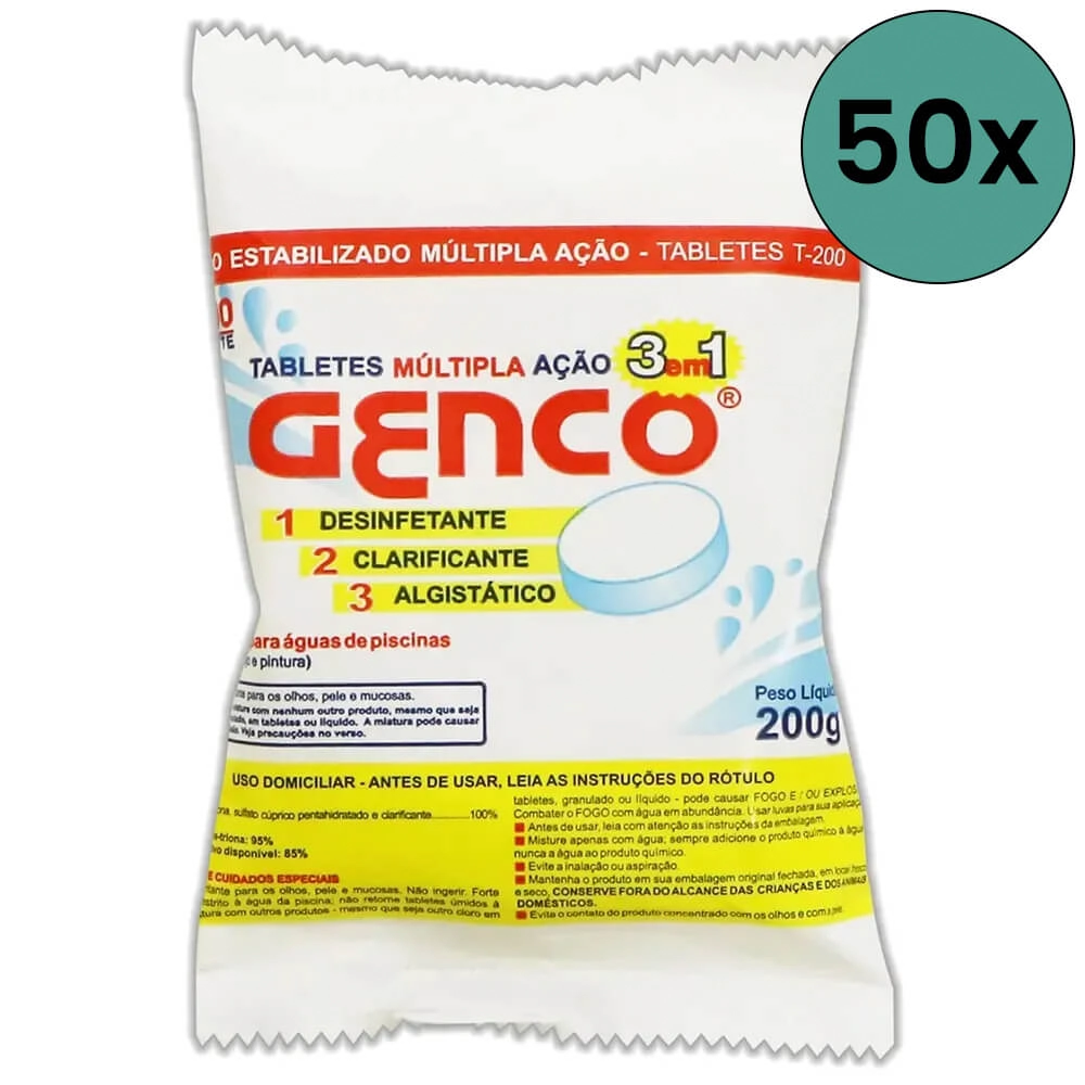 Cloro Piscina Pastilha Tricloro 50 Unidades 200gr - Genco