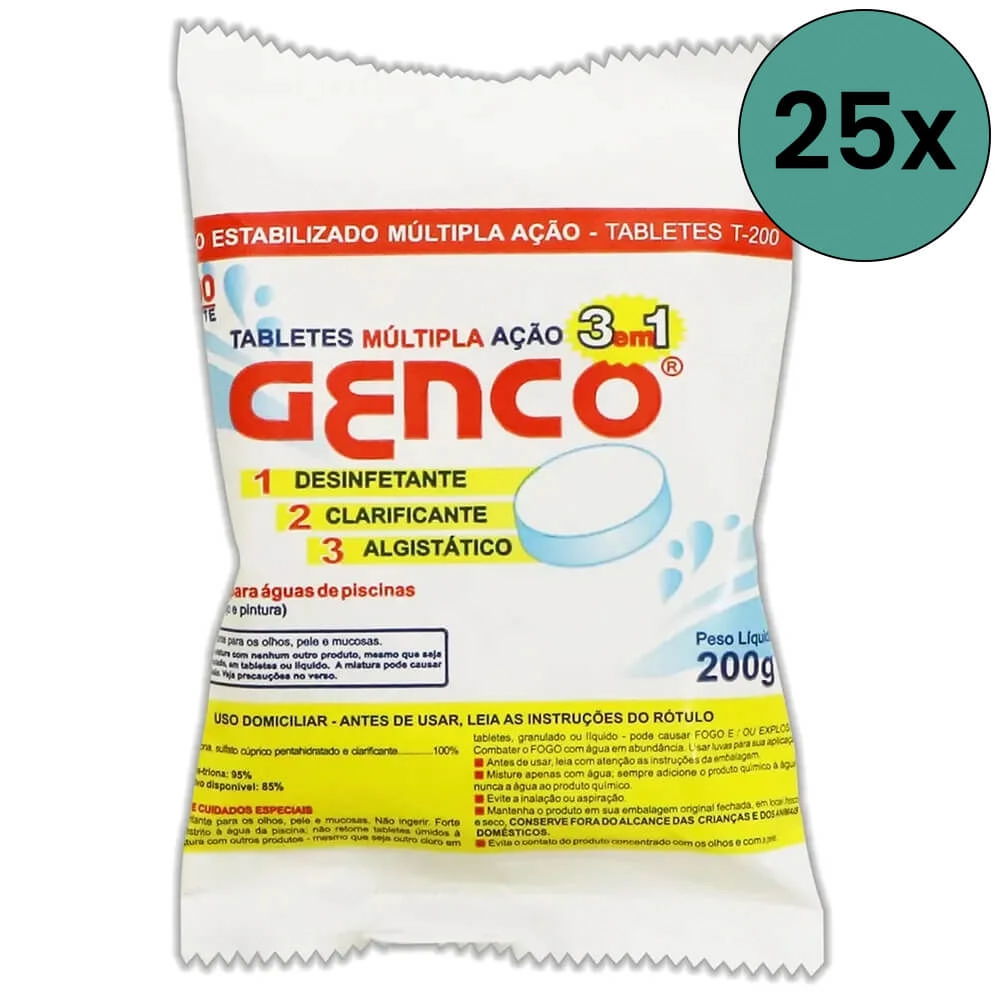 Cloro Piscina Pastilha Tricloro 25 Unidades 200gr - Genco