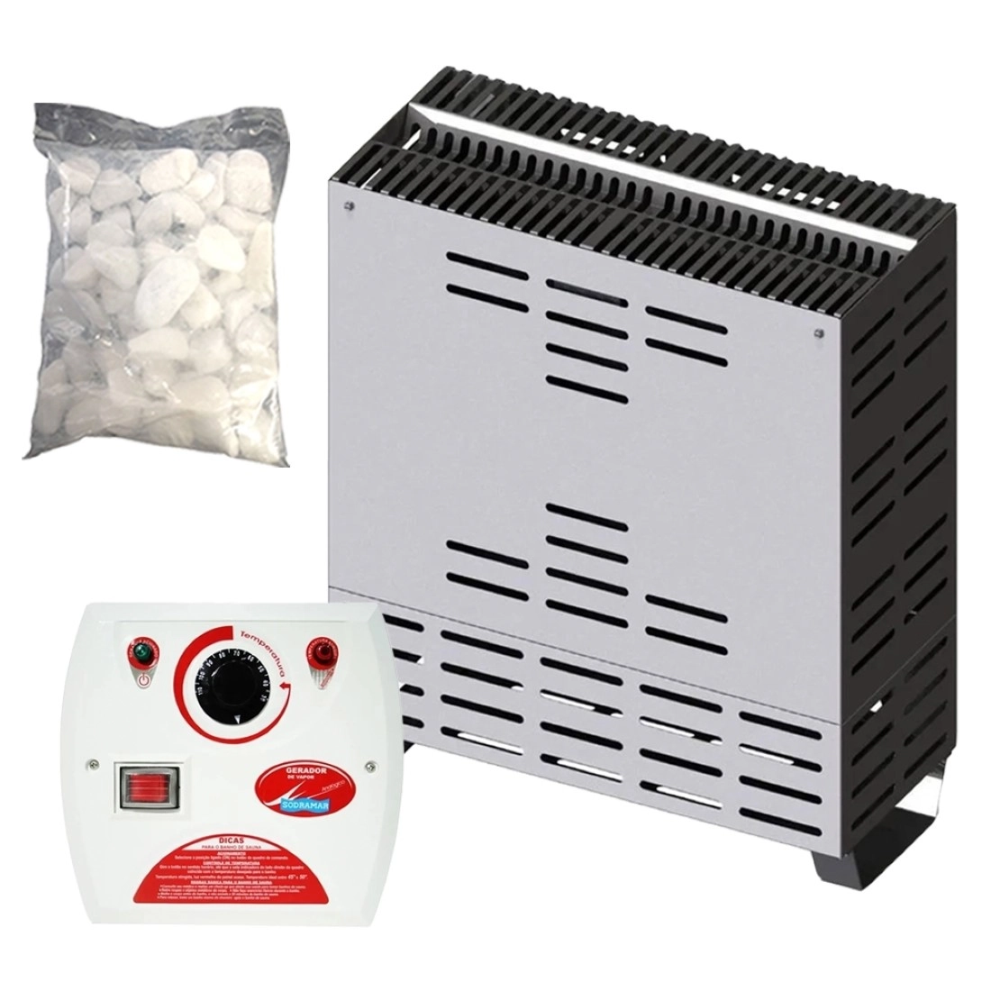 Sauna Seca 10kw Sodramar + Quadro Analógico + Seixo - Até 20m³