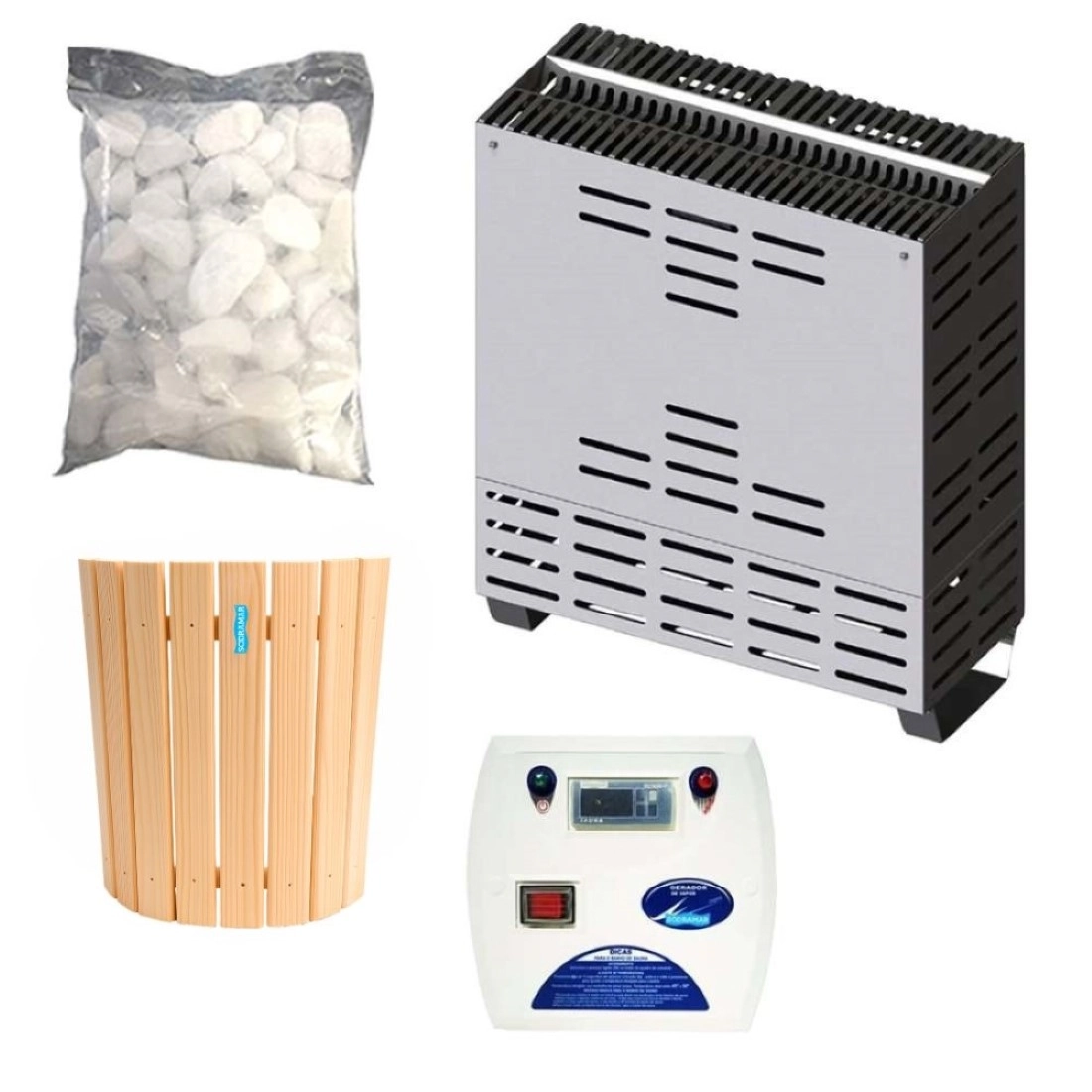 Sauna Seca 10kw Sodramar + Quadro Digital + Seixo + Luminária