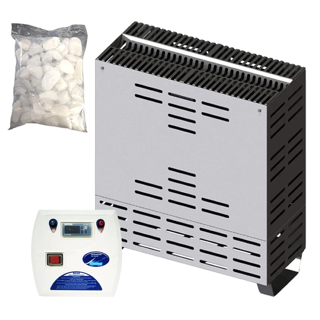 Sauna Seca 10kw Sodramar + Quadro Digital + Seixo - Até 20m³