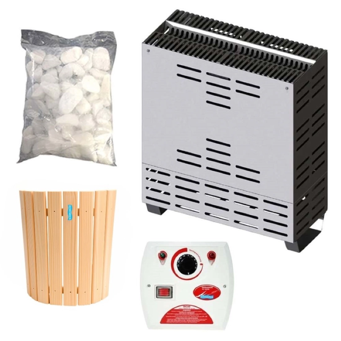 Sauna Seca 4kw Sodramar + Quadro Analógico + Seixo + Luminária