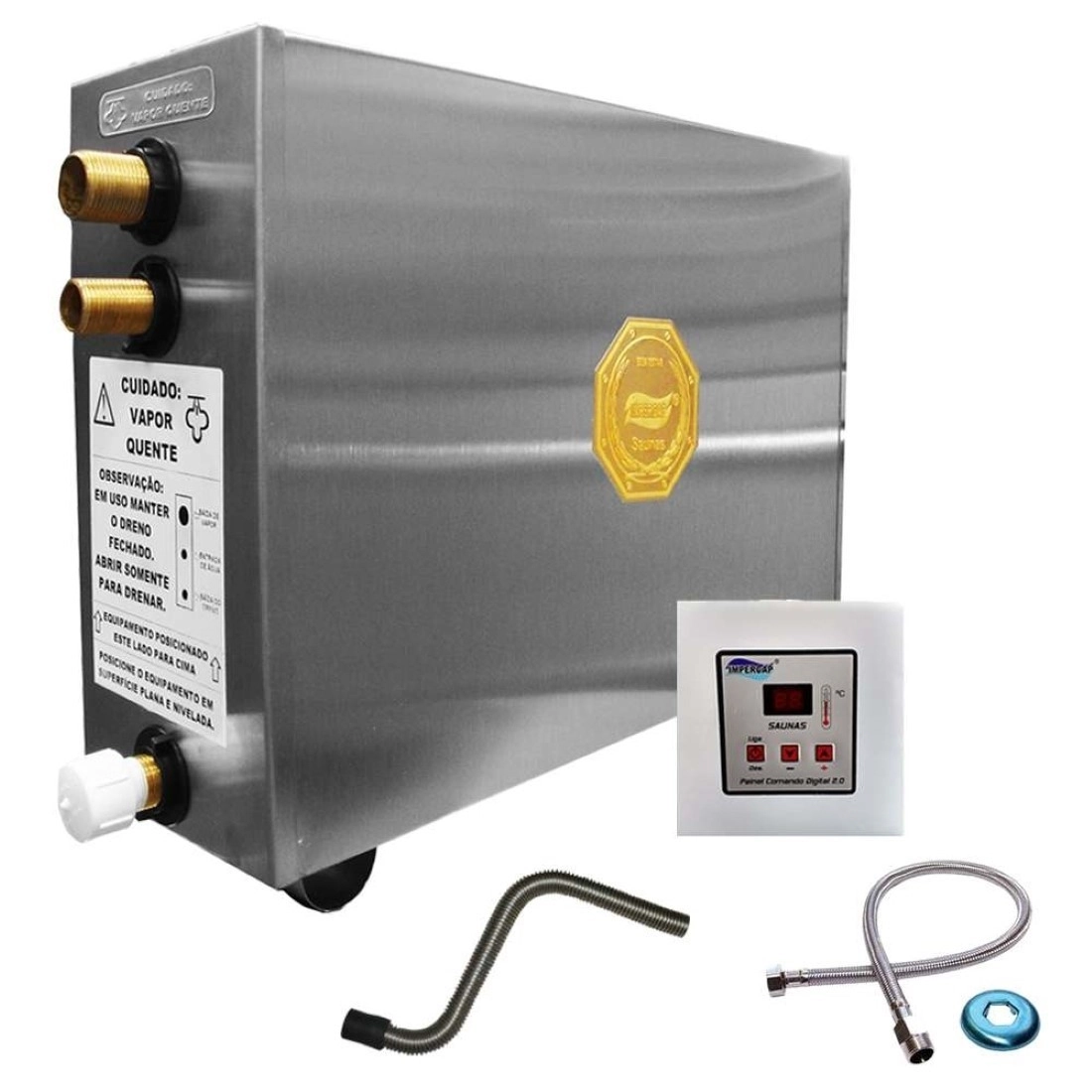 Sauna Vapor 12kw + Kit Instalação Inox Até 15m³ - Impercap - 220v Bifásico