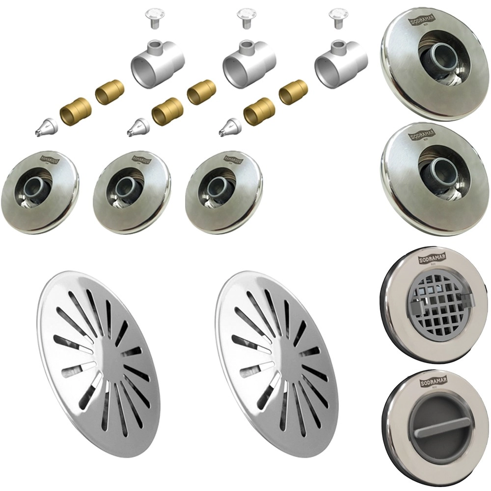 Kit Dispositivo Piscina Retorno Ralo Aspiração Hidro Inox 316