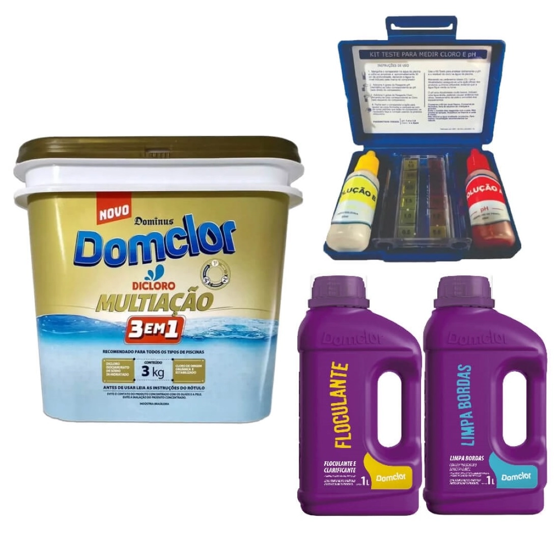 Kit Cloro Piscina Tratamento Floculante (balde 3kg) - Domclor