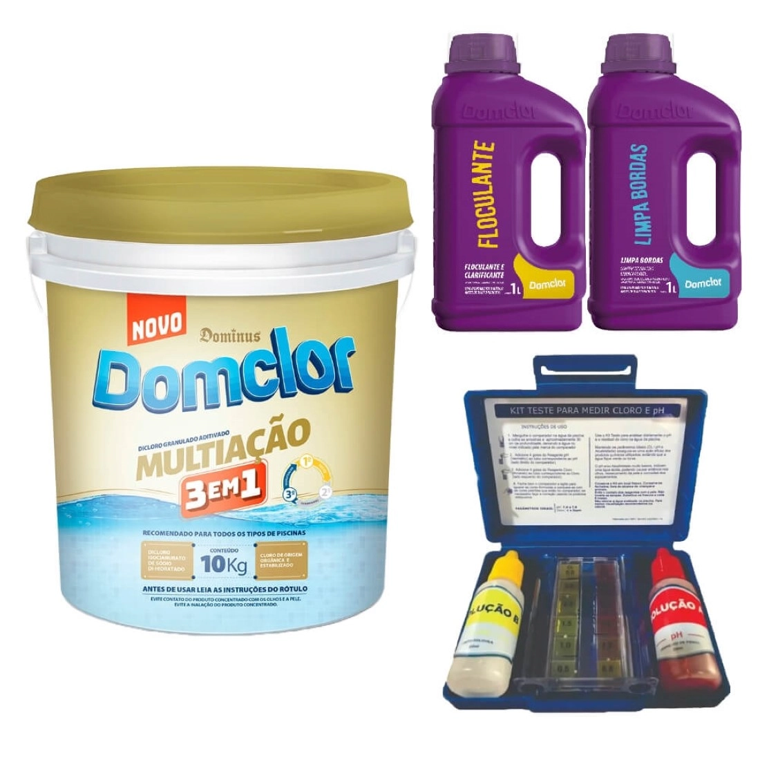 Kit Cloro Piscina Tratamento Estojo Teste (balde 10kg) - Domclor