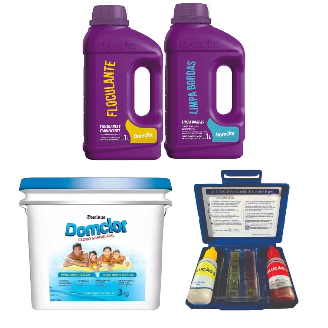 Kit Cloro Piscina Tratamento Clarificante (balde 3kg) - Domclor
