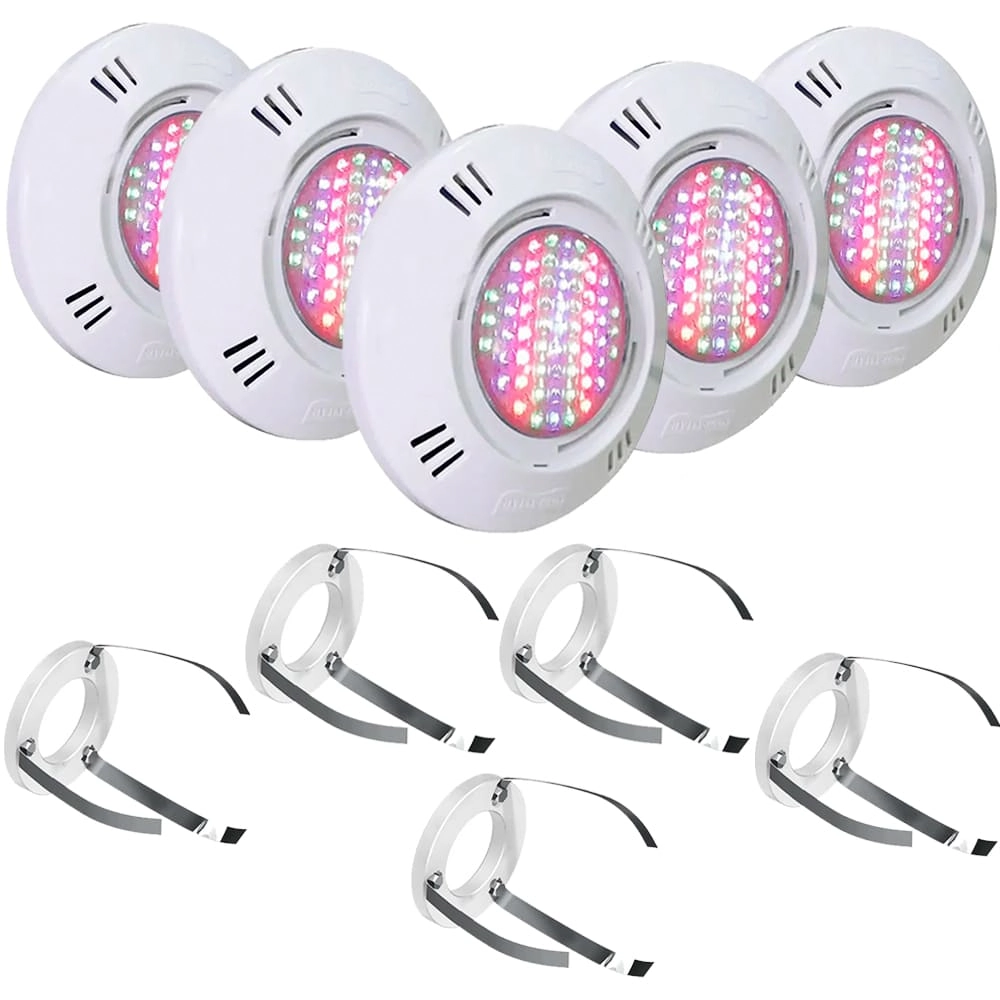Kit 5 Iluminação Led Piscina Smd 5w Rgb + Adaptador Com Garras - Sodramar
