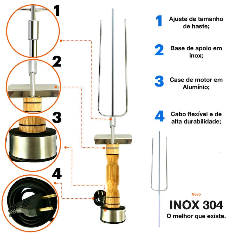 Espeto Giratório Elétrico Premium Churrasco Inox 220v Eg010