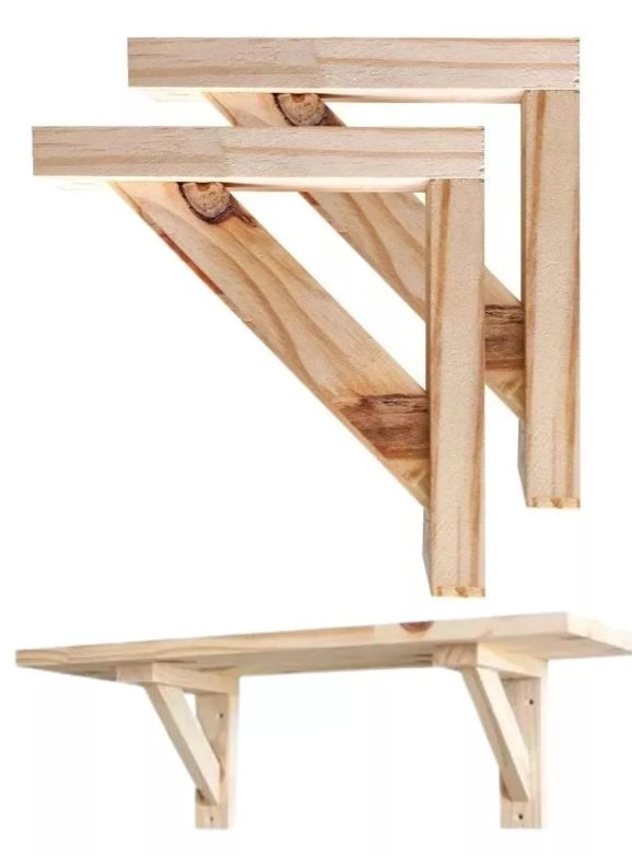 Suporte Madeira Mão Francesa Pinus Vintage 30x30 2 Unidades