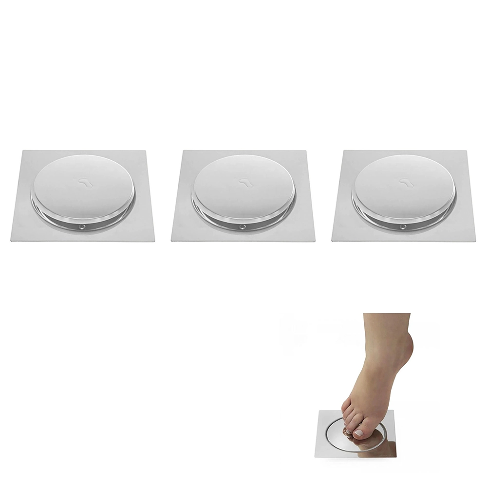 Ralo Click 15x15 Inox Inteligente Pop Up Kit 3 Uni Lavabo Banheiro Cromado Quadrado Anti Odor