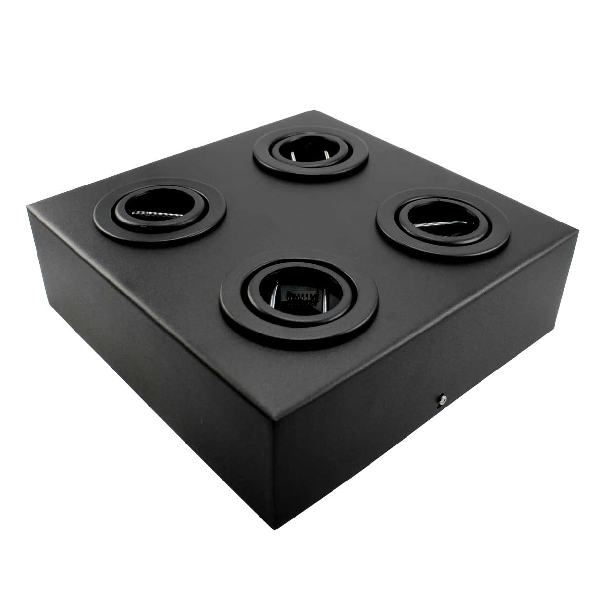 Spot Plafon Sobrepor Box Mr16 Quadruplo Preto + Led 7w Branco Neutro